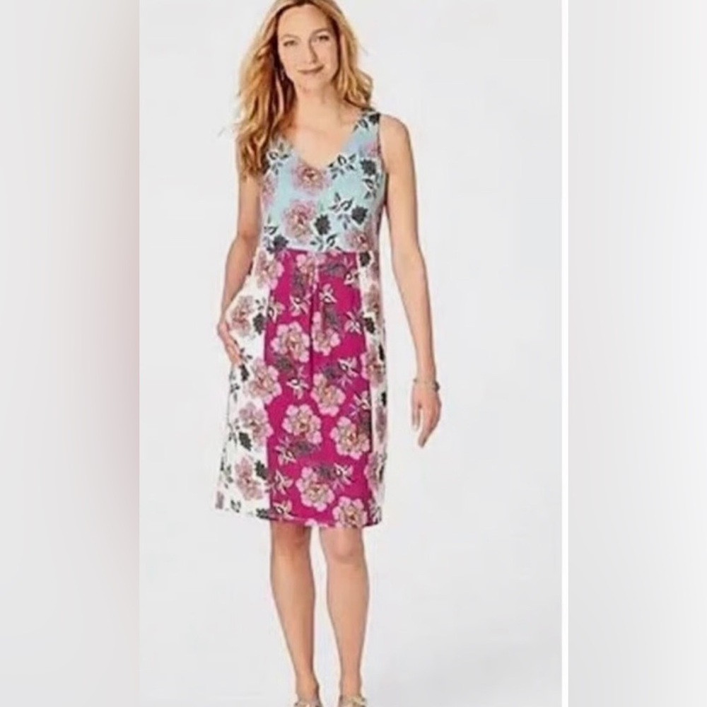 NWT J. Jill Floral Patchwork Sleeveless Dress - Pink and Light Blue